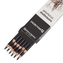 Pencil coal BRAUBERG ART CLASSIC, 1 piece, solid, round, case, black, honed