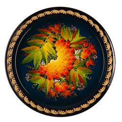 Сувениры из Н.Тагила / Souvenirs from N. Tagil / Tray "Round. Rowan on blue", 17cm