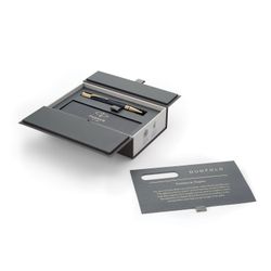 Ballpoint pen PARKER "Duofold Prestige Blue Chevron GT", body blue, plated detail, black