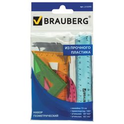 Set drawing small BRAUBERG "Crystal" (ruler 15 cm, 2 triangles, protractor), colored