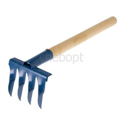 4-prong rake twisted with wooden handle