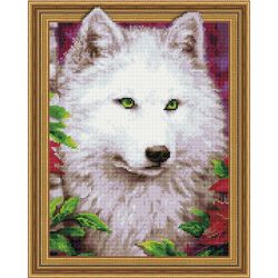 Опт-картина / 3D Elmas mozaik 40x50, yuvarlak rhinestones Beyaz kurt