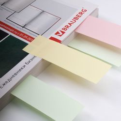 Bookmark adhesive BRAUBERG PASTEL, paper, 76х25 mm, 3 colors x 100 sheets assorted Euro slot
