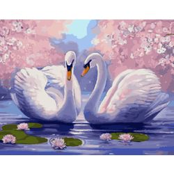 ВанГогВоМне / VanGogVoMne / Paint by number "Swans among the lotus" 40x50 cm