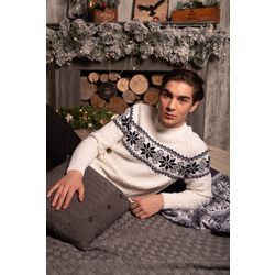 Cardigan for men with snowflake ornament, color: white, blue, TRICARDO, 100-182