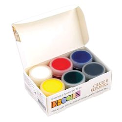 Pinturas acrílicas para vidrio y cerámica "Decola" 6 colores de 20 ml, en botes