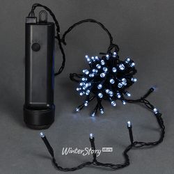 Kaemingk / Stringa LED alimentata a batteria 48 lampadine LED bianco freddo 3,5 m, PVC nero, controller, timer, IP44