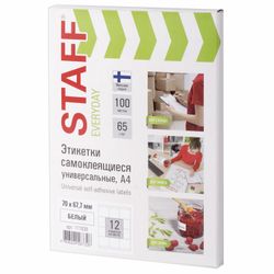 不干胶标签 70x67.7 毫米，12 个标签，65 克/平方米，100 张，STAFF“EVERYDAY”（原材料芬兰）
