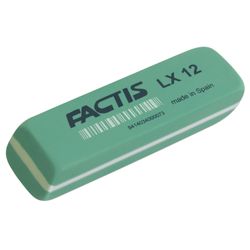 The FACTIS eraser, large, 12 LX (Spain), 74х24х13 mm, green, rectangular, beveled edges, PVC