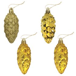 ЗОЛОТАЯ СКАЗКА / Christmas tree decorations "Cones", SET of 4 pcs., Plastic, 9 cm, golden color
