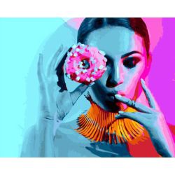 Опт-картина / Painting by numbers 40x50 Girl with a donut