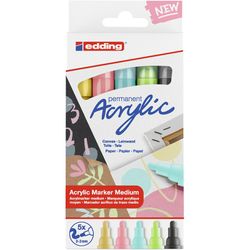 EDDING / Jeu de marqueurs Edding / Acrylique, plume ronde moyenne, 2-3 mm, 5 couleurs pastel, carton 5 couleurs