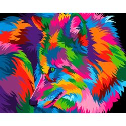 Опт-картина / Peinture par numéros 40x50 Loup arc-en-ciel
