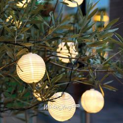 Kaemingk / LED 花环中国灯笼 - 北京 9.5m，20 盏暖白灯，黑色 PVC，IP44