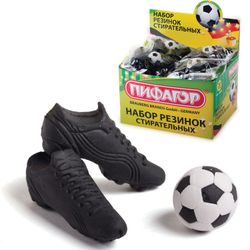 A set of erasers shaped PYTHAGORAS "Football", 3 pieces, shape and color assorted, thermoplastic rubber