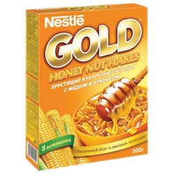 NESTLE / GOLD corn flakes with honey and peanuts, cardboard box 300 g
