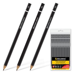Lápis de chumbo preto BRAUBERG SET 12 unid., "Touch line", 5H-5B, sem elástico, corpo preto, afiado, embalagem de PVC