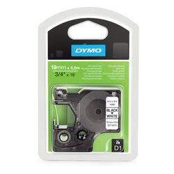 DYMO D1 label printer cartridge, 19 mm x 5.5 m, polyester tape, black font, white background