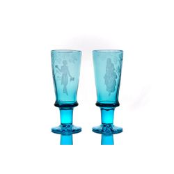 Гусевской Хрустальный завод / Set of crystal glasses "Duke" engraved turquoise 2 pieces