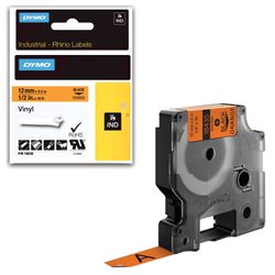 DYMO Rhino label printer cartridge, 12 mm x 5.5 m, vinyl tape, black font, orange