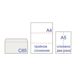 The envelope C65 (114х229 mm) tear-off strip, RED, 120 g/m2 SET of 5 PCs, Euro slot