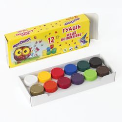 ЮНЛАНДИЯ / Gouache "YOUNG WIZARD" 12 colors of 20 ml, top quality, without brush, cardboard box