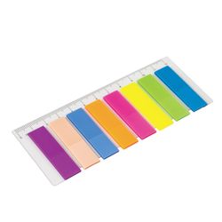 Bookmark adhesive STAFF, NEON plastic, 45х12 mm, 8 colors x 25 sheets, on a plastic ruler 12 cm