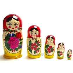 Семеновская роспись / Russian girl - traditional matryoshka, 5 dolls 16 cm