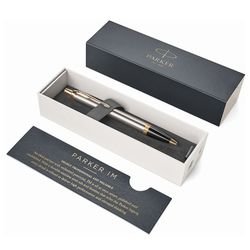Ballpoint pen PARKER "Core IM Brushed Metal GT", chassis in silver lacquer, gilded details, blue