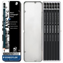 Coal STAEDTLER pencils (Staedler, Germany), set of 6 PCs, 8B, 6B, 4B, 2B, metal pencil case