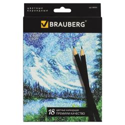 Renkli kalemler BRAUBERG "Artist line", 18 renk, siyah gövde, bilenmiş, en kaliteli