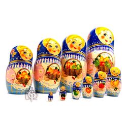 Семеновская роспись / Russian woman - booklet matryoshka, 10 dolls - booklet No. 14 "Bouquet"