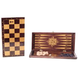 GamesDealer / Spiel 2in1 kleine Wenge, Ziehgold (Backgammon, Dame) "Classic" (400 * 200 * 40)