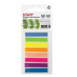 Bookmark adhesive STAFF, NEON plastic, 45х8 mm, 8 colors x 20 sheets, plastic base