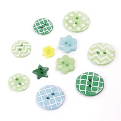 Buttons decorative "Shades of green", plastic, 52 pieces, assorted, TREASURE ISLAND