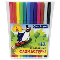 CENTROPEN markers, 12 colors, "Penguins", washable, ventilated cap, polibeg