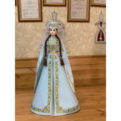 Asik / Ossetian collectible doll in a white satin dress, beaded embroidery, 50 cm