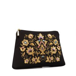 Торжокские золотошвеи / Black cosmetic bag with zip with embroidery "Blossom"