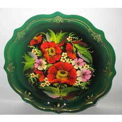 Сувениры из Н.Тагила / Lembranças de N. Tagil / Bandeja "Barroco. Papoilas em verde", 19 cm
