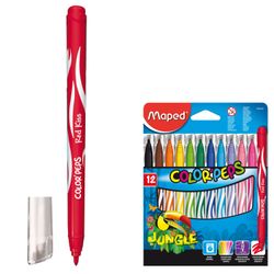 Pens MAPED (France), "Jungle", 12 Col., washable, ventilated cap, packaging with Euro slot