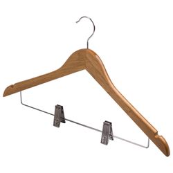 BRABIX / Standard coat hangers, size 48-50, SET of 3 pieces, wooden, clips for trousers, pine color