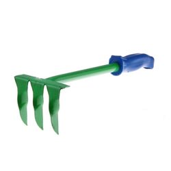 3-toothed rake with metal handle and plastic handle