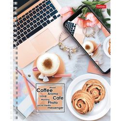 HATBER / Notebook А5, 96 sh., Comb, cage, cardboard cover, "Time For Coffee" / 8 pcs.