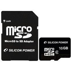 SILICON POWER / micro SDHC memory card, 16 GB, 4 Mb / s. (class 4), with adapter