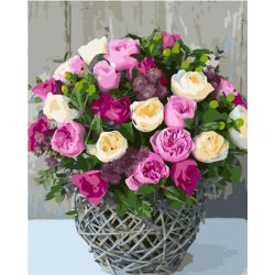 Опт-картина / Painting by numbers 40x50 Roses in a basket