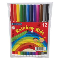 Markers CENTROPEN "Rainbow Kids", 12 colors, washable, ergonomic, ventilated cap