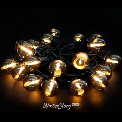 Kaemingk / Guirlande Ampoules Fumée, 20 lumières, LED blanc chaud, 9,5 m, PVC noir, connectable, IP44