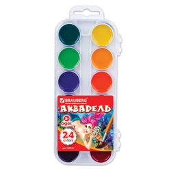 Watercolor BRAUBERG "MAGIC COLORS" 24 colors, honey, round cuvettes, plastic pencil case