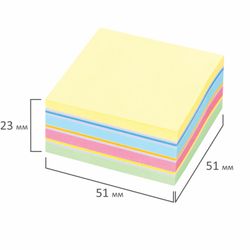 STAFF / Self-adhesive block (stickers) PASTEL, 51x51 mm, 250 sheets, 7 colors