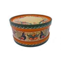 Беломорские узоры / Wooden box with lid "green Rakulskaya painting" round 14 cm